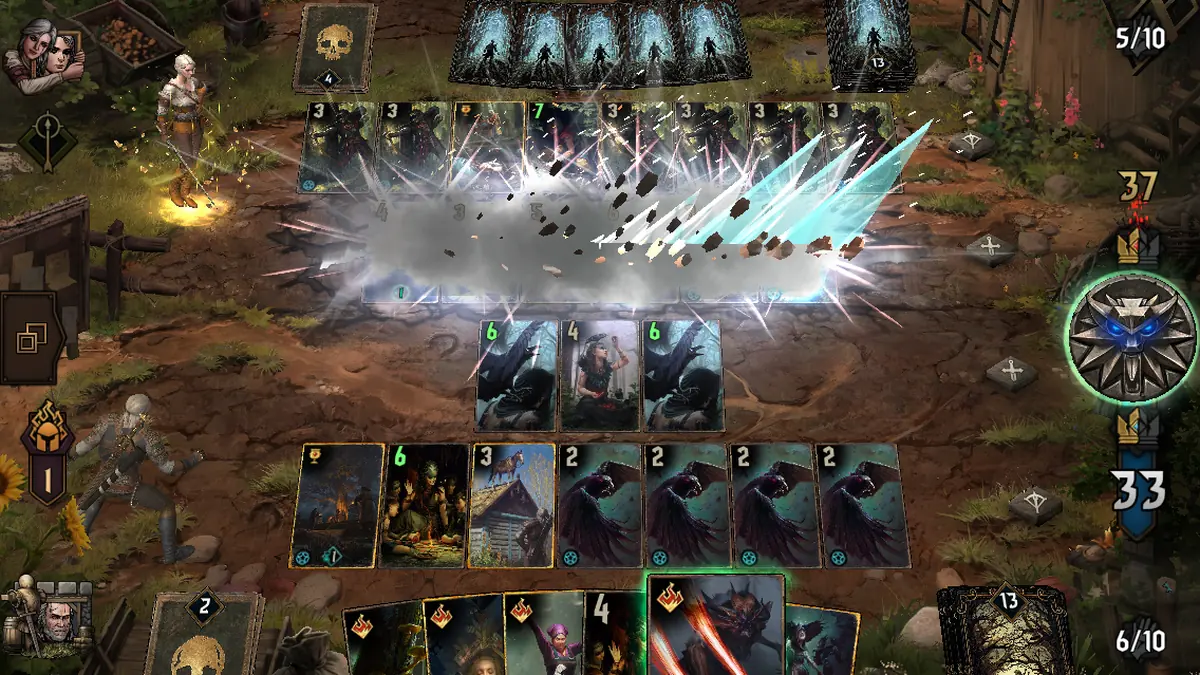 Karty na herním poli ve hře Gwent