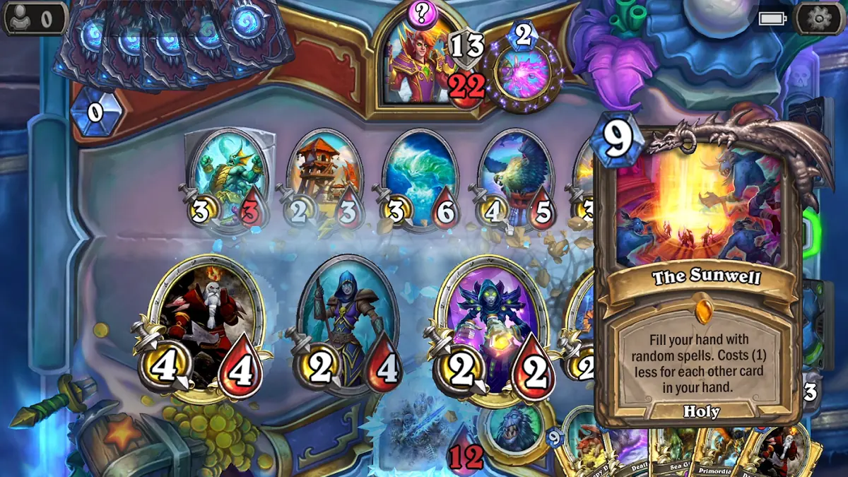 Herní pole s kartami ve hře Hearthstone