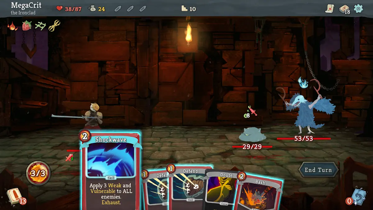 Souboj v podzemí ve hře Slay the Spire